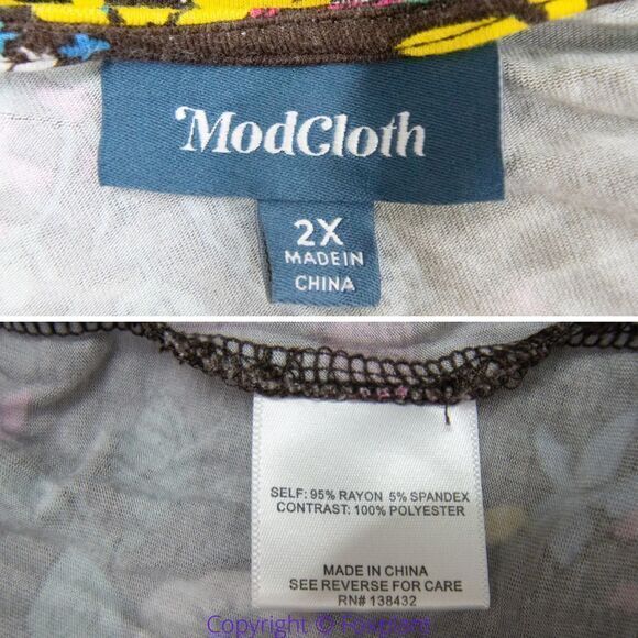 Modcloth Jungle Print Knit Dress,‎ white cat blue bird, 2X - Picture 16 of 16